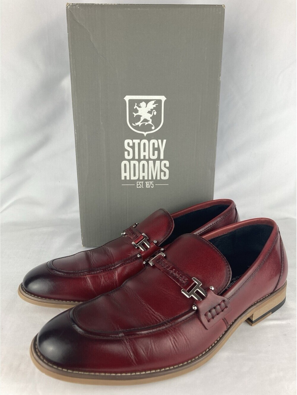 Men’s Size 7 Stacy Adams Loafers Burgundy Red Leather Bit Strap Dress Shoes